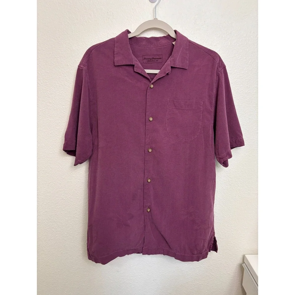 Vintage Rare Tommy Bahama Sips Ahoy Silk shirt embroidered Mens S Wine Floral